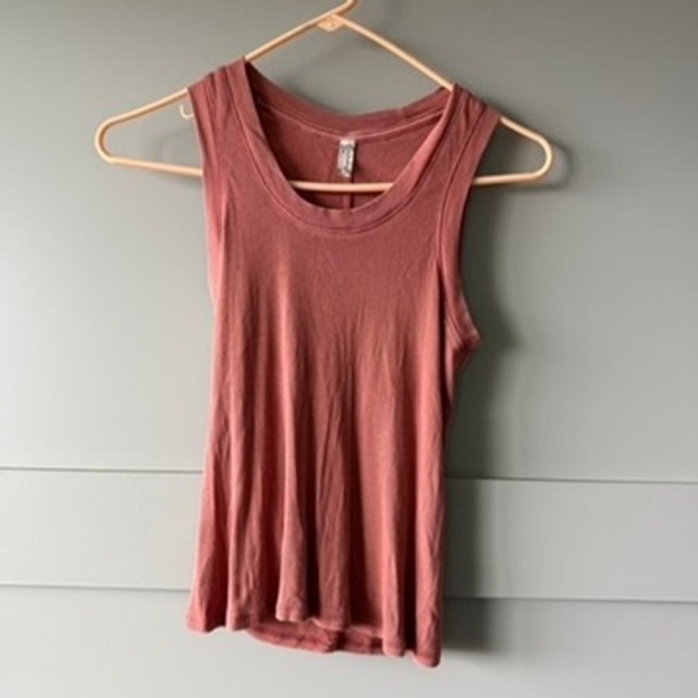 Free People Tank Top Womens S Terracotta Ribbed Cotton Stretch Scoop Neck